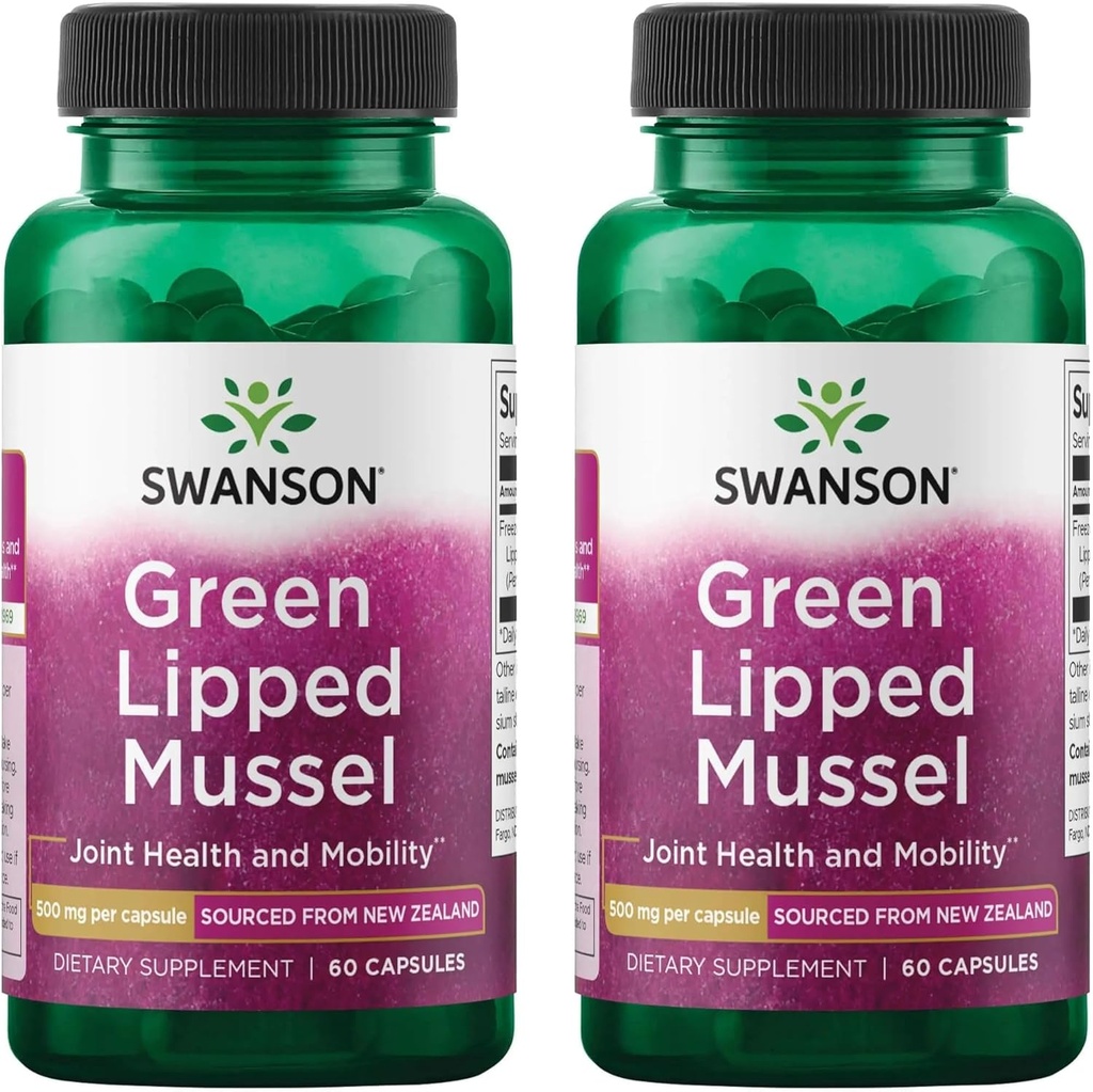 Swanson Green Lipped Mussel (Freeze-Dried) - Yeni Zelanda Ortak Sağlık ve Hareketli Tamam - Doğal Formula Kalp Sağlığı ve Digestive Function - (60 Capsules, 500 mg Her) (2 Paket)