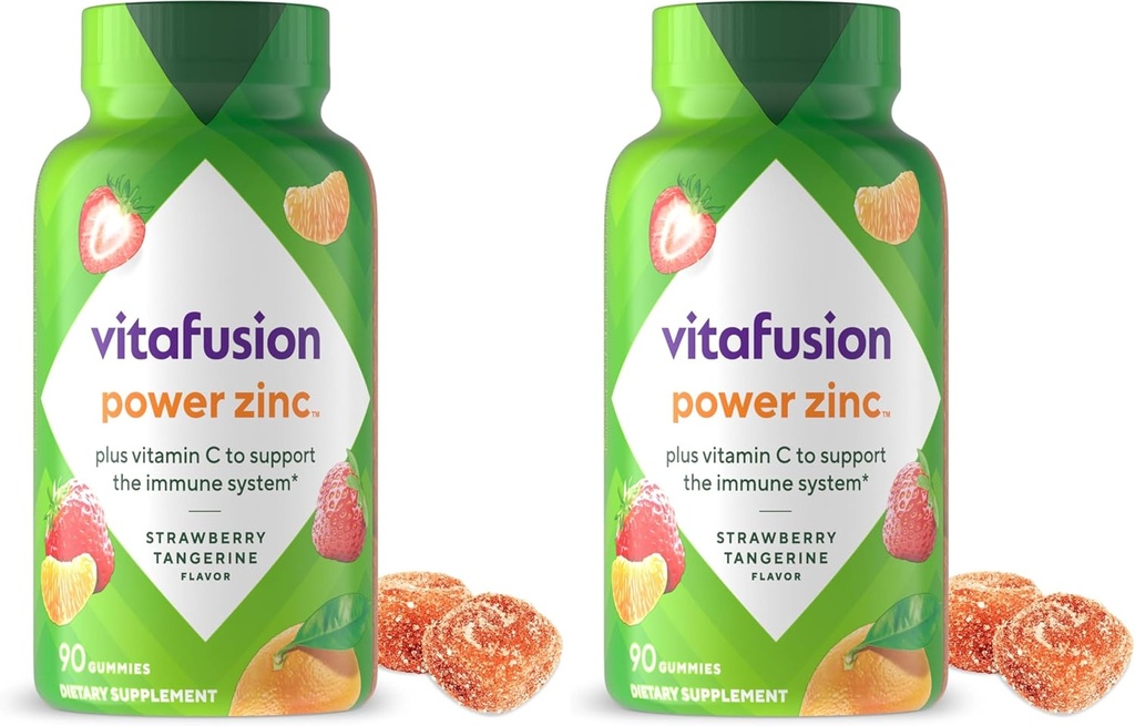 Vitafusion Power Zinc Gummy Βιταμίνες, Φράουλα Tangerine Flavored Immune Support (1), 90 Count (Pack of 2)