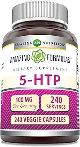 Amazing Formulas 5-HTP (Hydroxytryptophan) Tamam | 100 Mg Per | Veggie Capsules | Non-GMO | Gluten Free | ABD'de Yapılacak (1 Pack, 240)
