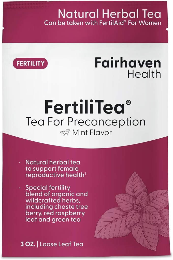 Fairhaven Health FertiliTea | Organik Fertness Tea for Women to Support Reproductive Health* | Prenatal Herbal Tea to Support Menstrual Cycle & Hormon Balance* | Contains Vitex | Mint | 60 Servisler