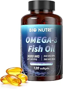 BIO NUTRI Fish Oil Omega 3 Supplements - EPA DHA ile 3000 mg Balık Yağı - Omega 3 Fatty Asit Desteği - 120 Softgels