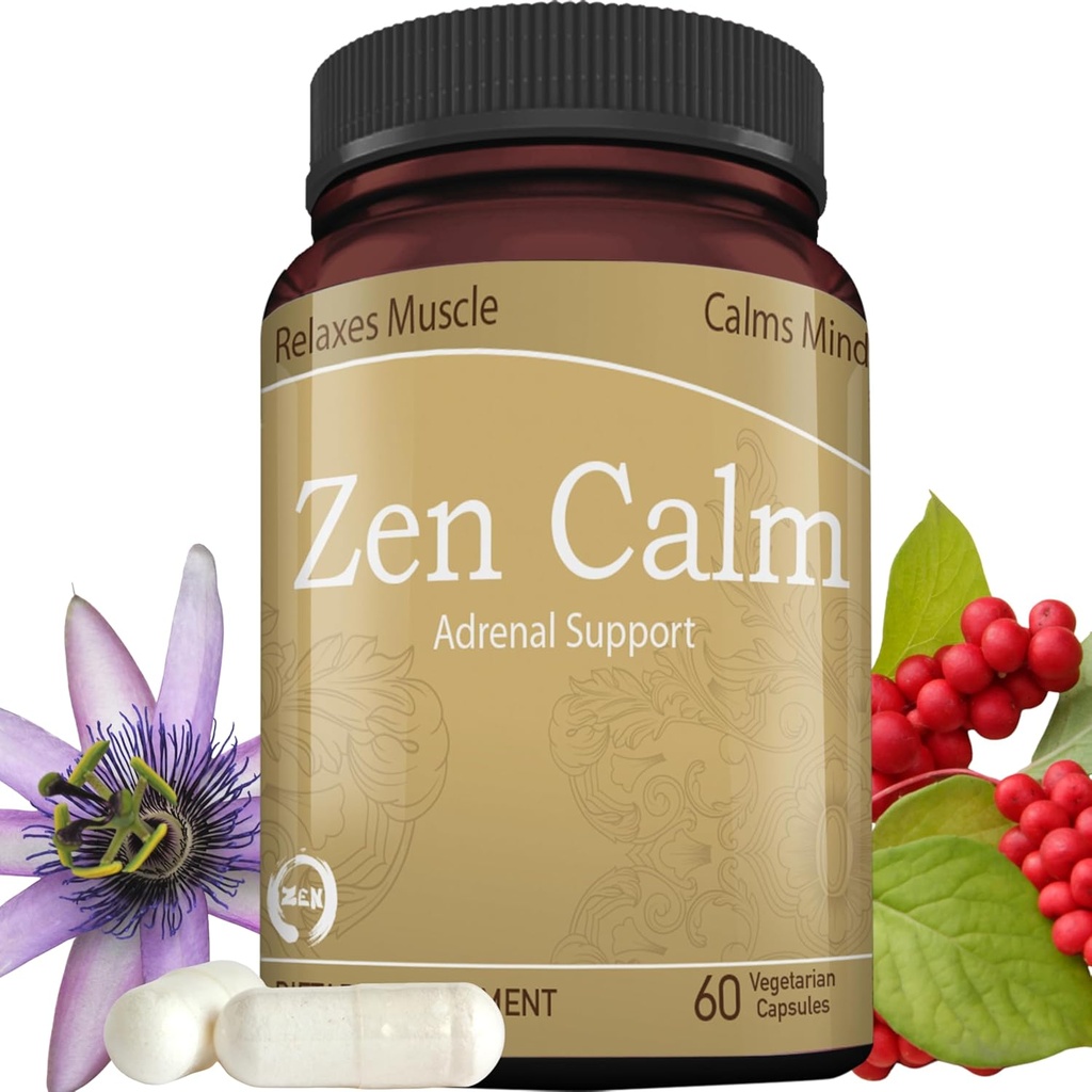 Zen Calm Stress Adrenal support Supplement Organic Adaptogenic Herbs - Μαγνήσιο, Β Βιταμίνες, GABA & More to Support a Natural Calm. Μη-Νύχτα. Μη ΓΤΟ (60 Καπάκια λαχανικών)