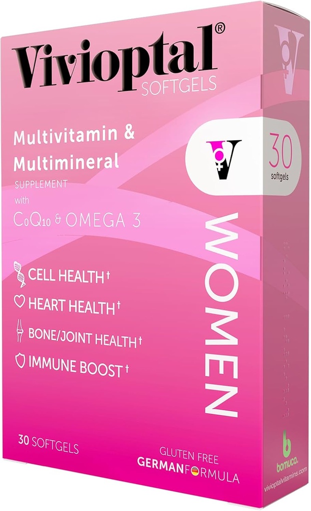 Vivioptal Kadınlar, 30 Capsules, CoQ10 & Omega-3, Multivitamin & Multimineral, Gluten Free, Alman Formula