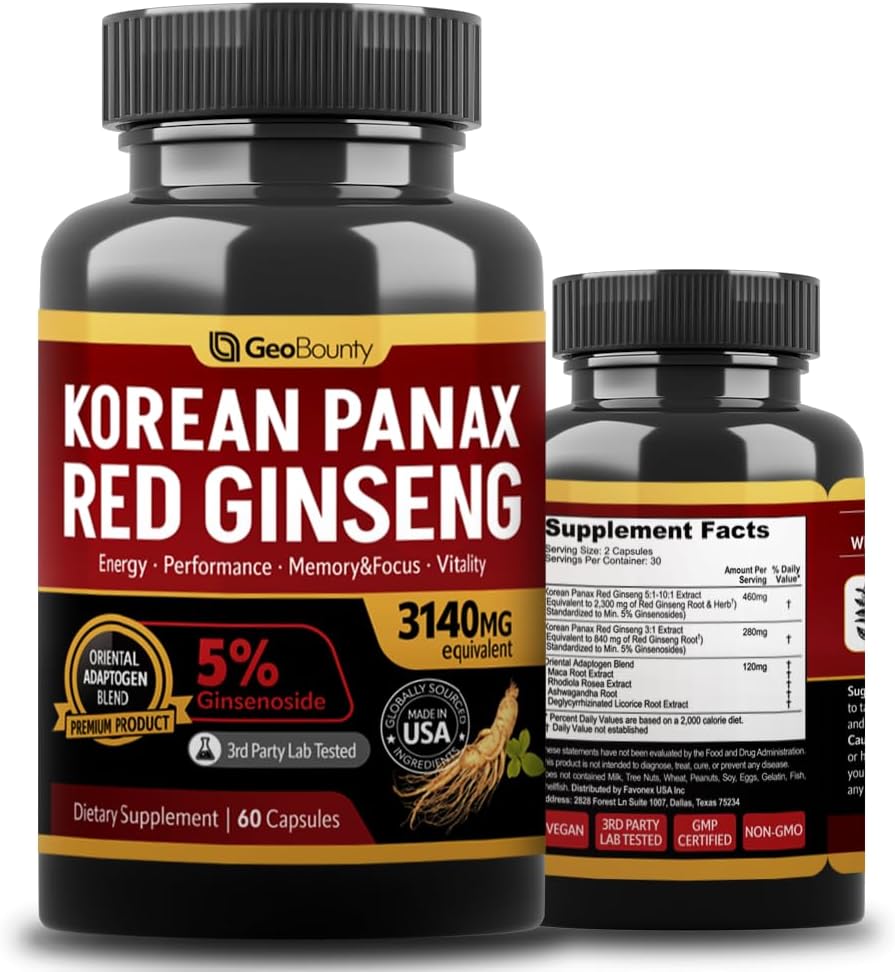 Kore Panax Red BTC, Red BTC Supplements Premium 3140 mg (Ginsenoside% 5) Kore Red BTC Yoğun 60 Capsules (Maca Root) ABD'de Made in USA