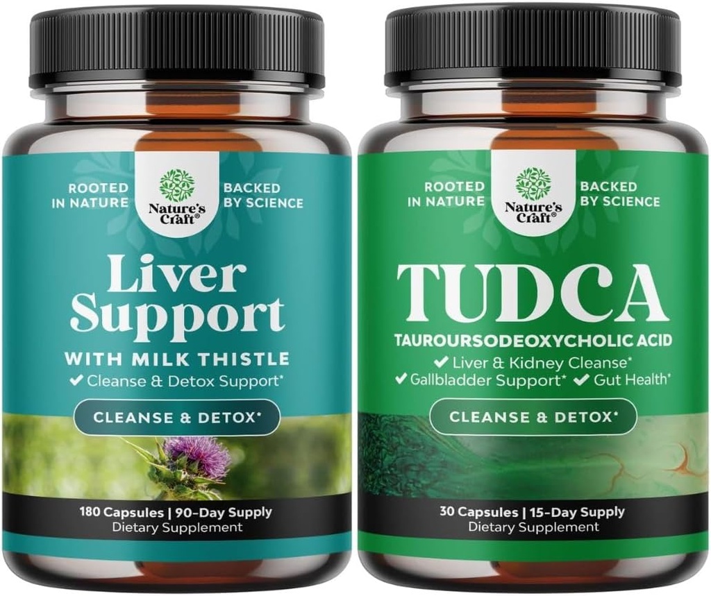Liver Cleanse Detox & Tamir - Herbal Liver Support Milk Thistle Supplement ve Advanced Bile Salt TUDCA Supplement - Ekstra Güçlü TUDCA 500 mg per Service Bile Salts for Gallbladder,Kidney
