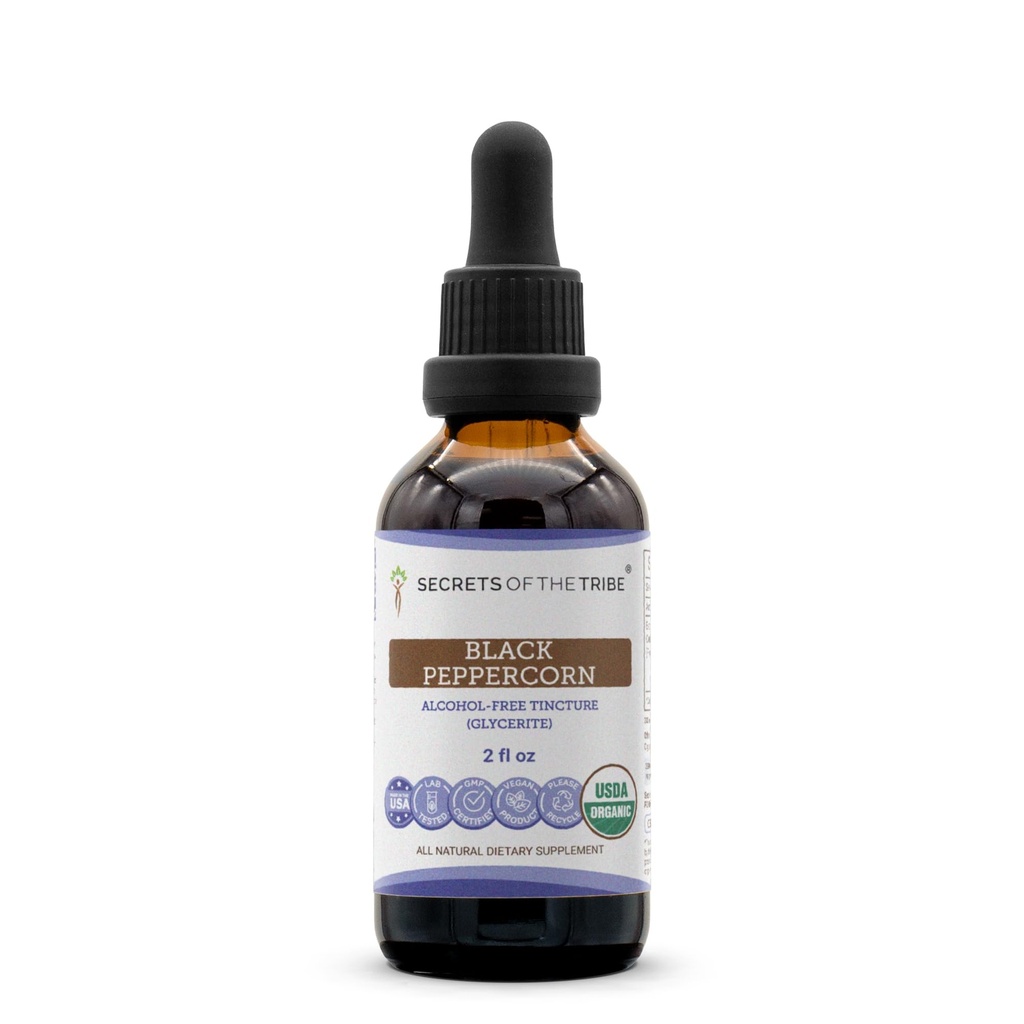 Secrets of the Tribe Black Peppercorn Alcohol-Free Liquid Extract, USDA Organic Black Peppercorn (Piper nigrum) Tincture Supplement (2 FL OZ)