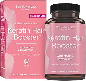 Reservage Beauty Keratin Hair Booster με Biotin & Resveratrol - Hair & Nail Growth Supplement for Women - Υποστηρίζει υγιή πάχος & λάμψη με Biotin - 120 κάψουλες (60 εξυπηρετούν)