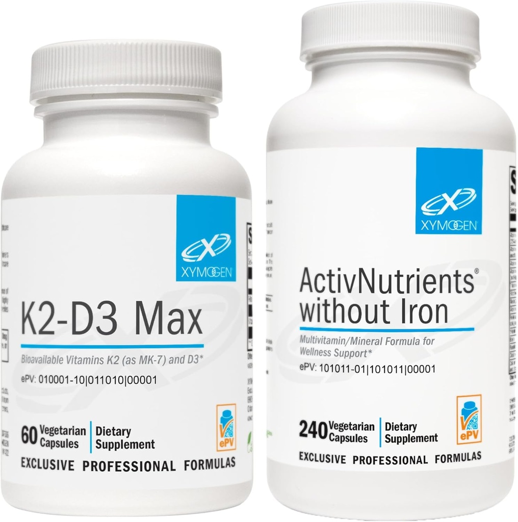 XYMOGEN, Demir (240 Capsules) + K2-D3 Max (60 Capsules) - Enerji ve Mood Destek için Çokvitamin D 5000 IU Capsules + Vitamin K2D3 Max (60 Capsules)