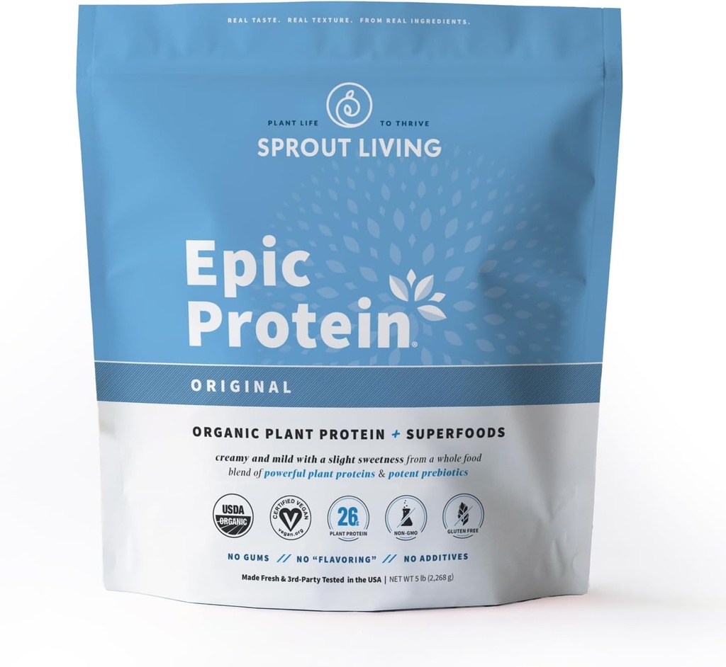 Sprout Living Plant Based Protein & Superfoods Toz, Original, Unflavored | Organik Protein Toz, Vegan, Süt, Non-GMO, Gluten Free, Sugar Free, Perfect Keto Mix (5 lb)