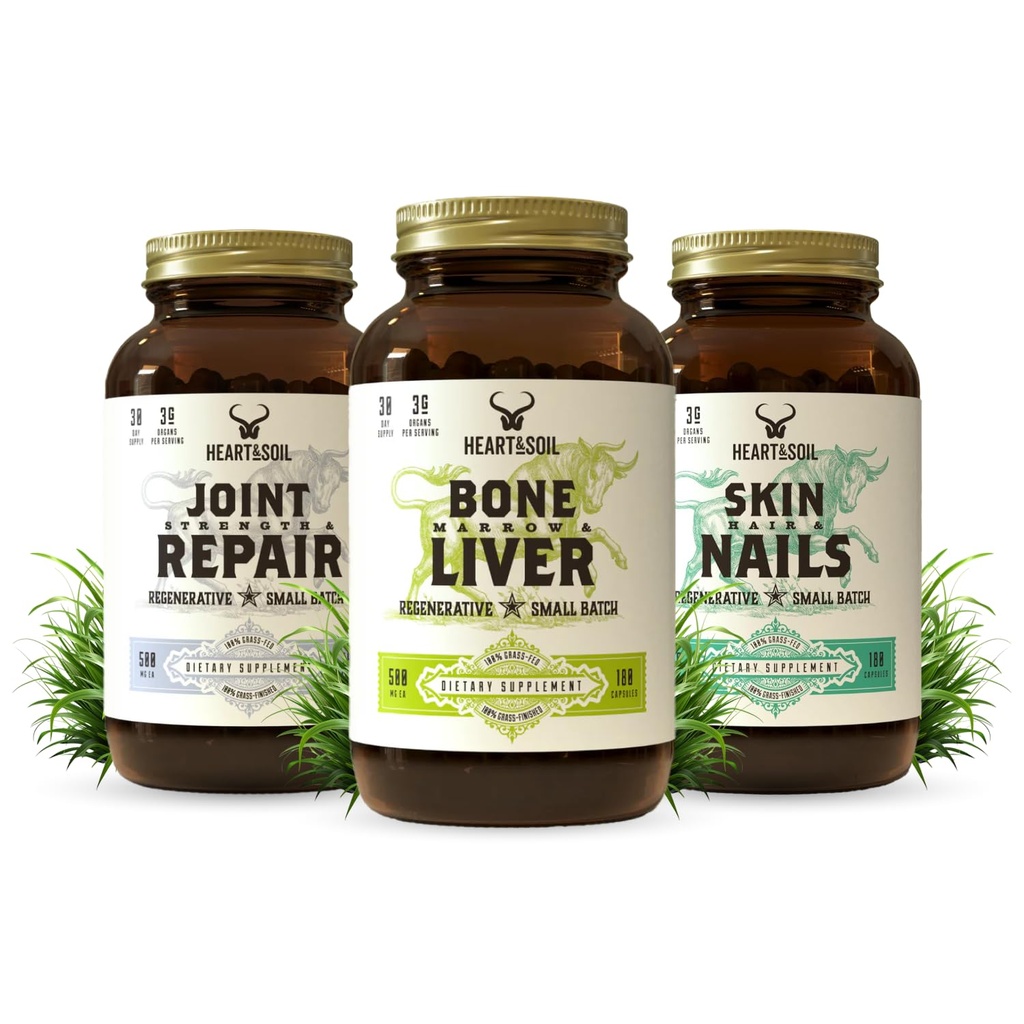 HEART & SOIL Joint & Mobility Stack – 3 αντικείμενα: Μυελό των οστών & συκώτι, κοινή δύναμη & επισκευή, δέρμα, μαλλιά & νύχια για την πλήρη Body Wellness, υποστήριξη κολλαγόνου, ευελιξία, και ανάκτηση