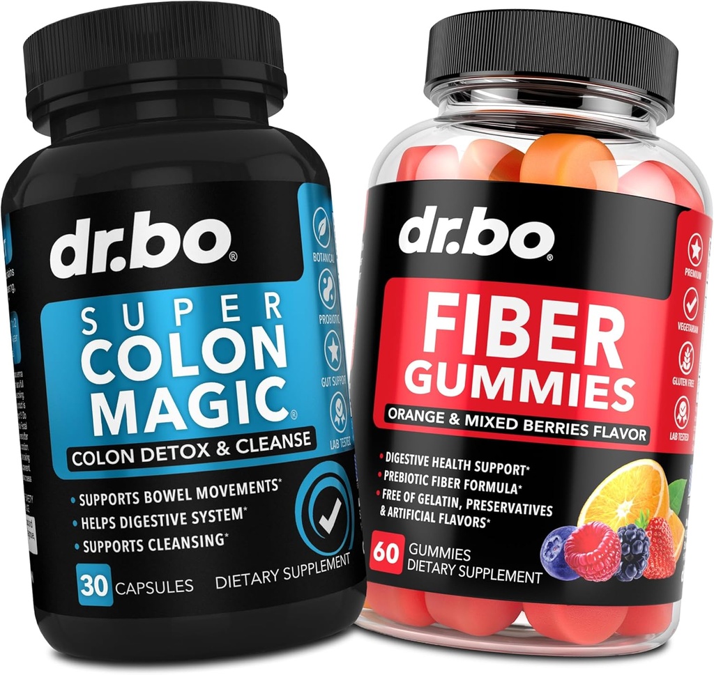 DR. BO Fiber Gummies & Colon Cleanse Supplements - Tasty Gummy Prebiyotik Fiber Supplement - Super Colon Magic Bowel Hareketi Gut & Stomach Temizleme Desteği