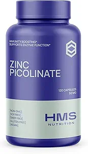 Ψευδάργυρος Picolinate 50mg Vegan Κάψουλες - Υψηλή απορροφήσιμη (Chemated) συμπλήρωμα υποστήριξης ανοσοποιητικών για άνδρες και γυναίκες -120 Capules, 4 Μήνες προσφοράς