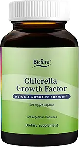 BioPure Chlorella Büyüme Faktör Kapsülleri - Nutrient-Dense, Nutraceutical Superfood Proteinlerle Paketlendi, Vitaminler, Mineraller ve Amino Asitler Metabolism, Detox & Immunity - 100 Capsules