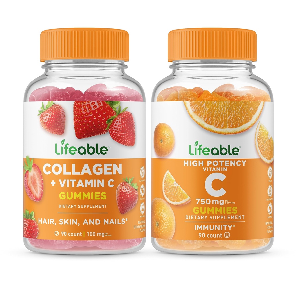 Lifeable Collagen & Vitamin C + Vitamin C 750 mg, Gummies Sche - Great Tasting, Vitamin Supplement, Gluten Free, GMO Free, Chewable Gummy