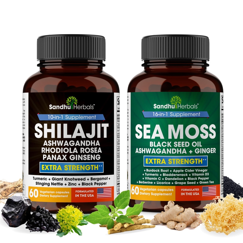Shilajit Sea Moss Ashwagandha Combo Sche - Black Seed Oil, Turmeric, Rhodiola Rosea, Panax, Reality Supplement | 120 Capsules, Better Than Gummies, | Wear | Seamoss for Men & Women