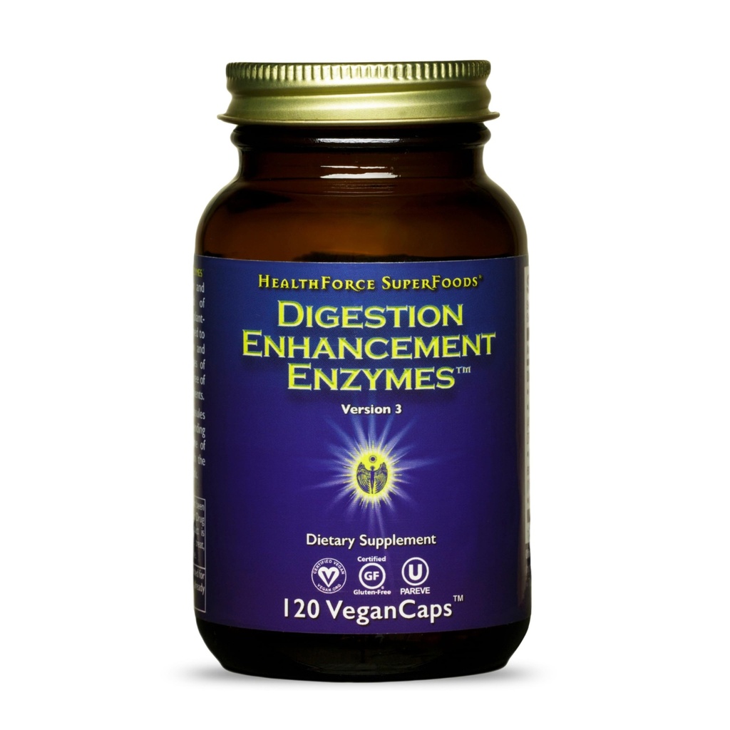 HealthForce SuperFoods Digestion Enhancement Enzymes- All Natural Plant Sourced Enzyme Supplement, Promotes Healthy Gut - Gluten Free, 120 Count (Pack of 1)