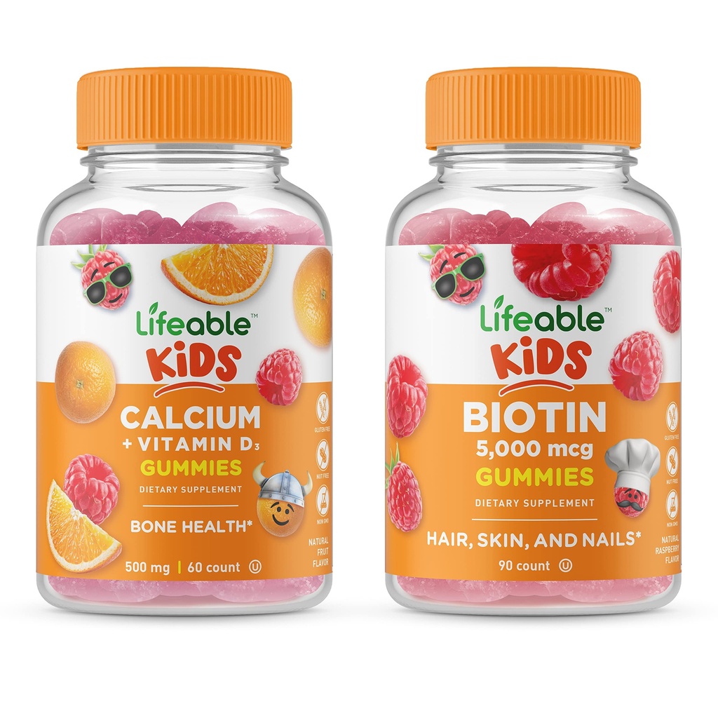 Lifeable Biotin Kids +uba with Vitamin D Kids, Gummies Sche - Great Tasting, Vitamin Supplement, Gluten Free, GMO Free, Chewable Gummy