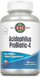 KALIN Asitofilius ProBiotic-4, 500 Milyon CFUs, Four Probiyotik Strains, Kadınlar ve Erkekler için Probiyotikler, Ücretsiz, L. asitofilius, L. bgaricus, S. termophilus, B. bifidum, 250 Hizmet