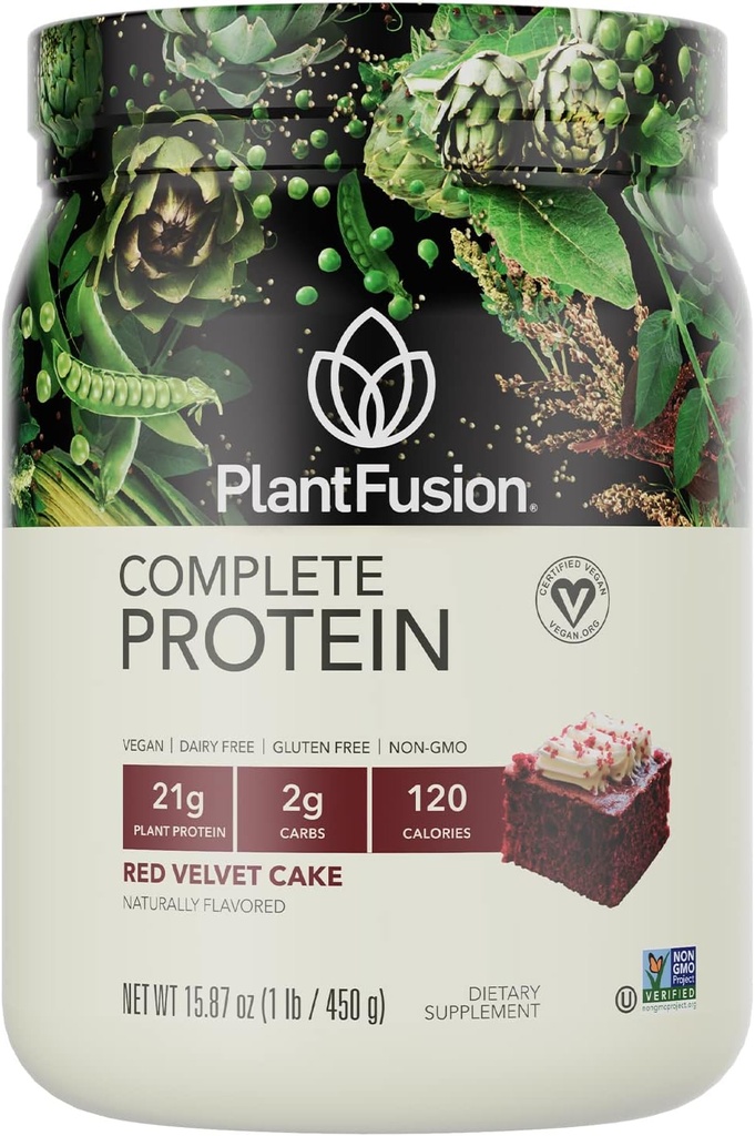 PlantFusion Complete Vegan Protein Toz - BCAAs, Digestive Enzymes and Pea Protein - Keto, Gluten Free, Soy Free, Non-Dairy, No Sugar, Non-GMO - Red Velvet 1 lb