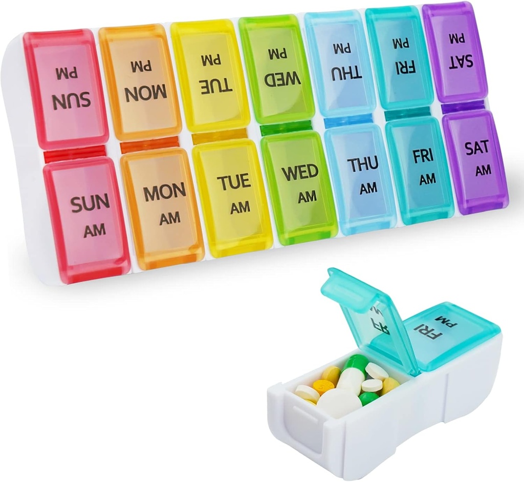 DailyRest Pill Organizer 2 φορές την ημέρα, Pill Box 7 ημέρα, AM υπόθεση χάπι, Αποσπώμενα Εβδομαδιαία Pill Container, Rainbow See-Μέσα από Lids, Travel Portable Medicine Container for Pill/Vitamins/Συμπληρώματα