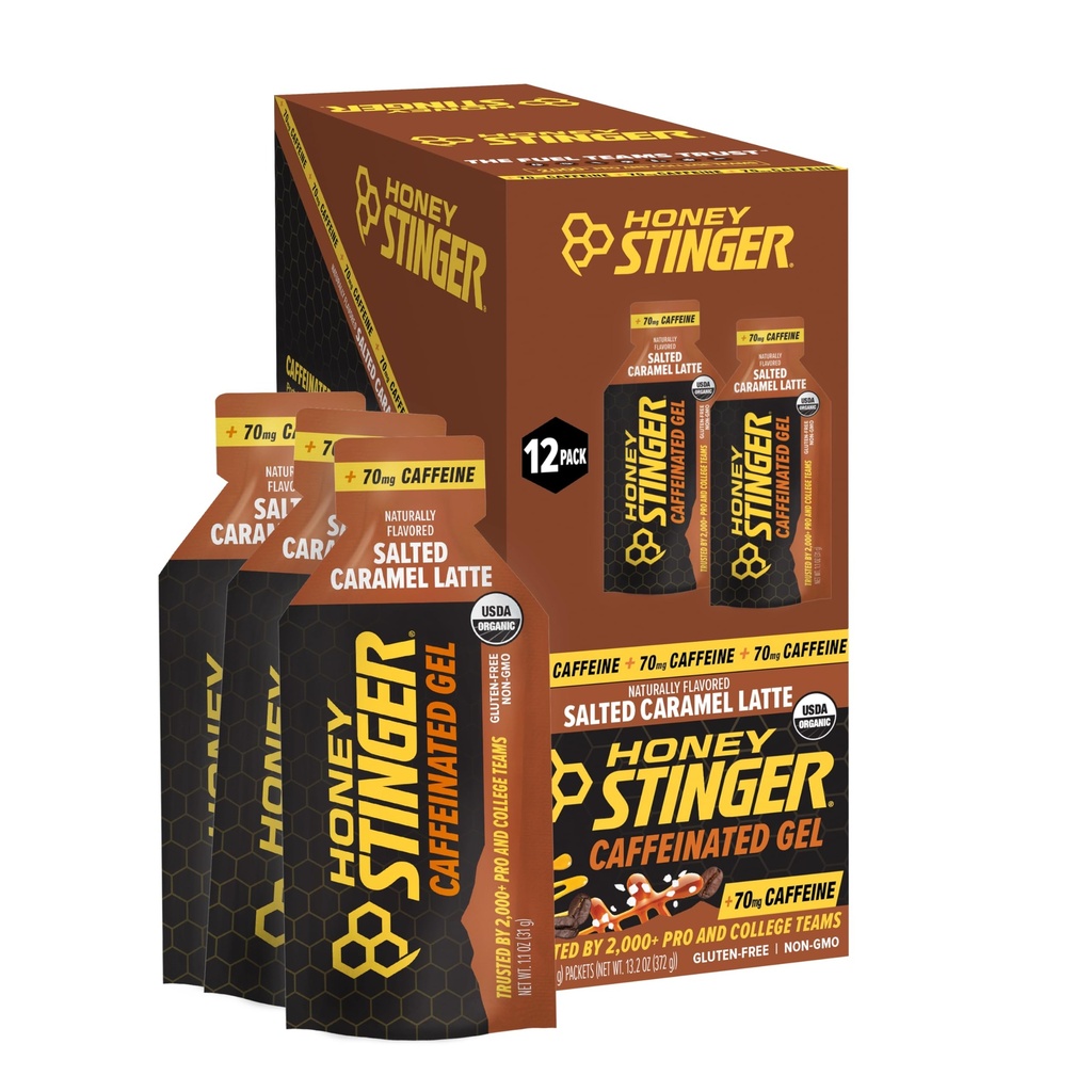 Honey Stinger Organik Salted Caramel Energy Gel, Caffeinated & Gluten Free, Egzersiz, Koşu ve Performans, Ev ve Spor Beslenmesi, Pre and Mid Workout, 12 Pack, 13.2 Ounce