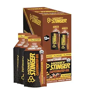 Honey Stinger Organik Salted Caramel Energy Gel, Caffeinated & Gluten Free, Egzersiz, Koşu ve Performans, Ev ve Spor Beslenmesi, Pre and Mid Workout, 12 Pack, 13.2 Ounce