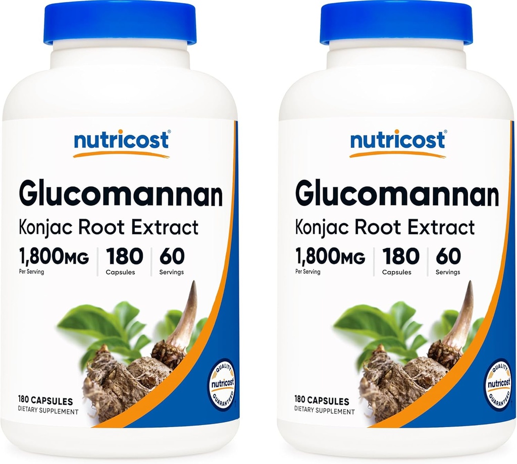 Nutricost Glucomannan 800 mg Per Servis, 180 Capsules (2 Şişe)