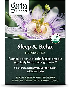 Gaia Herbs Sleep & Relax Herbal Tea - Supportive Sleep Aid for a Natural Calm to Prepare for a Good Night’s Rest* - With Passionflower, Chamomile & Lemon Balm - 16 Caffeine-Free Tea Bags