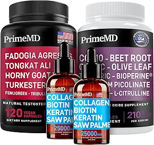 Liquid Collagen Biotin (2pk), Fadogia Tongkat Ali (1pk), και Nitric Oxide (1pk) Συμπλήρωμα Bundle - Ισχυρές βιταμίνες για τα μαλλιά, το δέρμα, τα νύχια, την καρδιά, την ενέργεια, και την τεστοστερόνη Υποστήριξη - Μη ΓΤΟ, Vegan