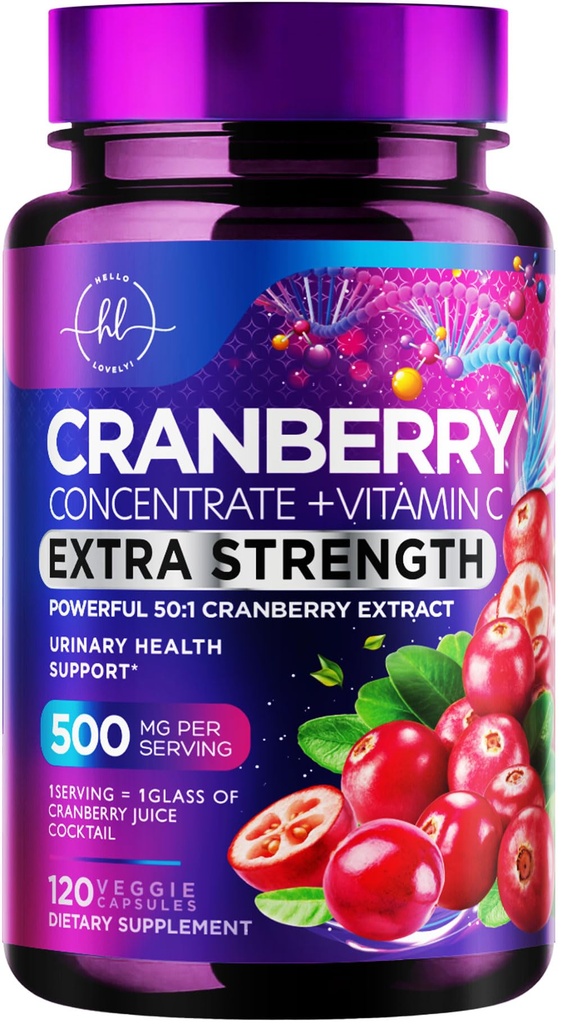 Cranberry Supplement5.000 mg Formula + C - Urinary Tract Health Support for Women & Men, 50:1 Bütün Meyve Cranberry Pills for Women, Sugar-Free, Non-GMO, Gluten-Free - 120 Capsules