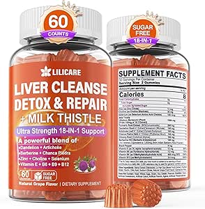 1Pack Milk Butle Liver Detox Gummies, 18-in-1 Liver Cleanse Detox & Tamir Supplement with Berberine, Chicory Root, Turmeric, Artichoke, Dandelion Root, Chanca Piedra, B6 B12 - Sugar Free