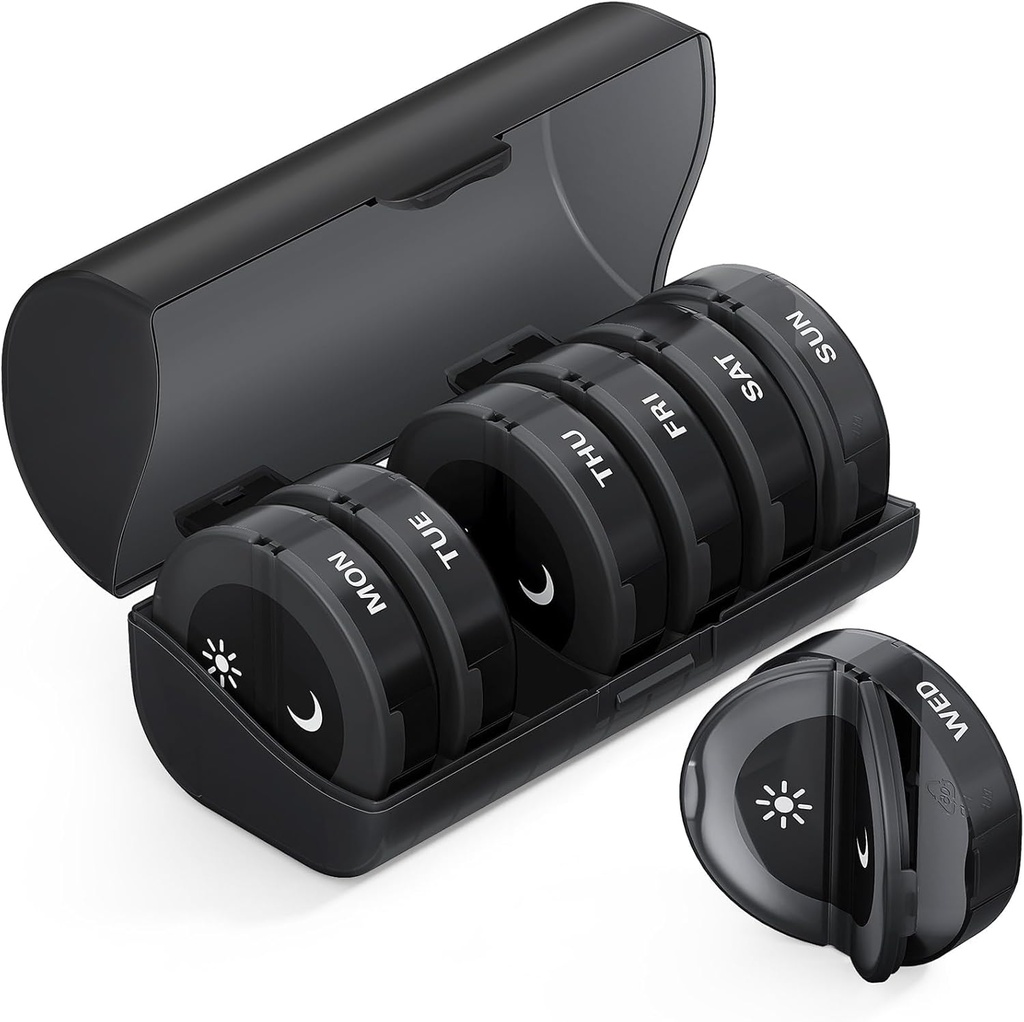 TookMag Pill Organizer 2 Times a Day, Tıp Pills Organizer, Haftalık Pill Organizecılar AM PM Pill Box, Büyük Kapasite 7 Günü Pill Box for Medicine/Vitamin/Fish Oil /Supplements (Black)