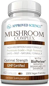 Onaylanmış Bilim Mushroom Kompleksi - Immune Sistemi ve Bilişsel Fonksiyonlu Destek - Lion's Mane, Chaga, Reishi, Türkiye Tail, Shiitake, Oyster ve Daha Fazla - 60 Capsules - Vegan
