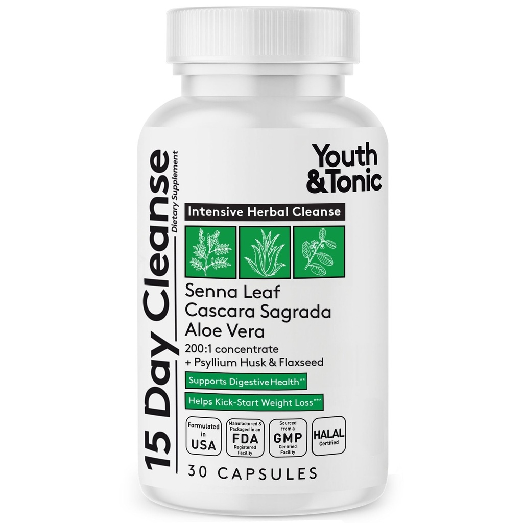 Gençlik ve Tonic 15 Gün Temiz: Gut Health ve Colon Detox to Break The Plateau, Belly Bloat, Regularity ve For Feeling Lighter ve More Energized for Men & Women, Made in USA, 30 Pills
