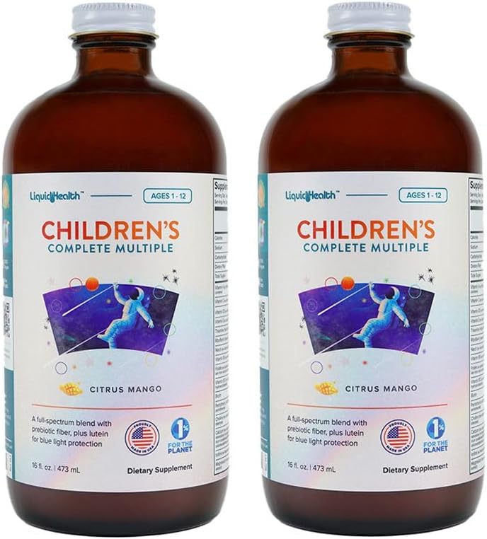 LIQUIDHEALTH Çocuklar Çocuklar için Tam Sıvı Çokvitamin, Toddler - Temel Vitaminler, Nutrients & Minerals, Immune Support, Gut Health - Amerika'da Made in the USA, Vegan, Non GMO, Sugar-Free (2 Pack)