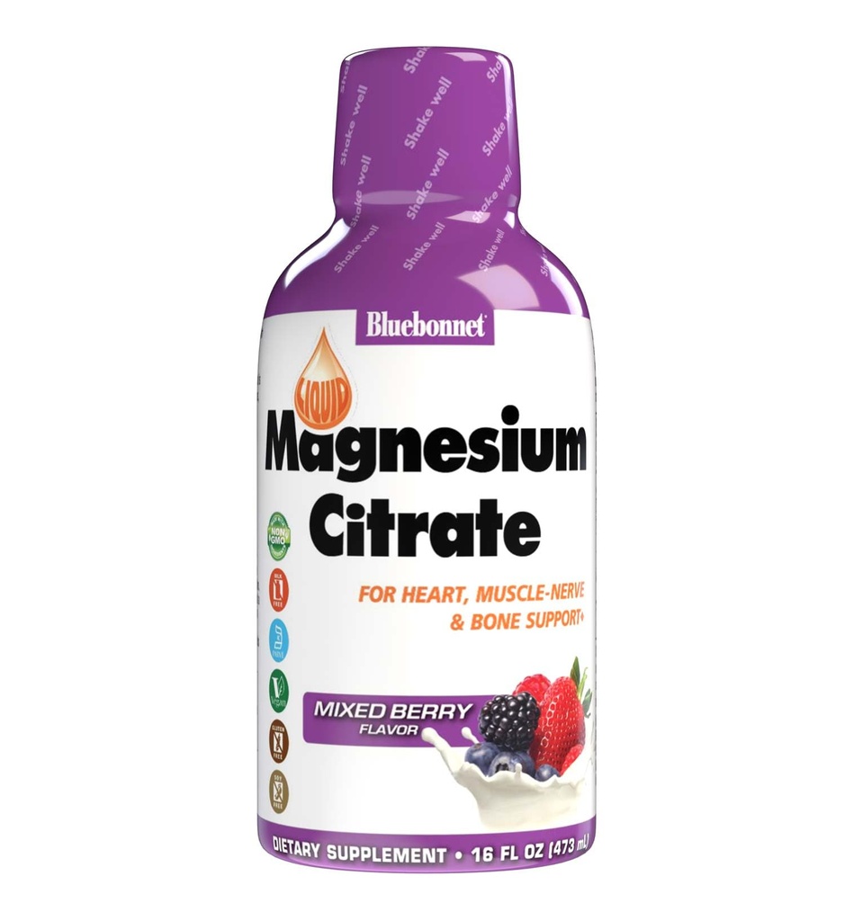 Bluebonnet Beslenme Magnezyum Citrate 420 mg - Calm Mind & Body* - Kalp, Kas & Sleep* - Non-GMO, Vegan, Kosher, Gluten-Free, Soy-Free, Milk-Free - 16 FL OZ, Karma Berry Flavor