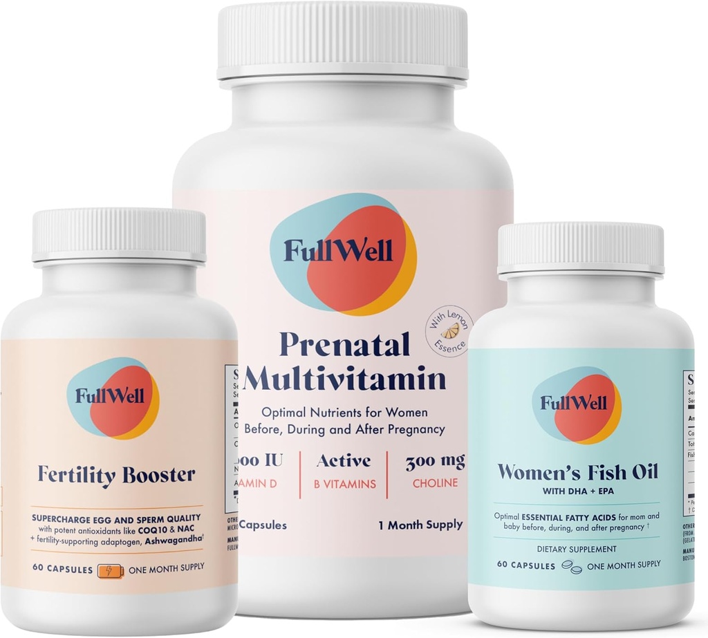 FullE Fertness Trio | Prenatal Vitamin Lemon + DHA & Fertness ATM | Choline, Folate, Omega 3, Coq10, NAC, 26+ Vital Nutrients | Diyetitian-formated, Non-GMO, 3rd Parti Test Edildi, 30 Hizmet
