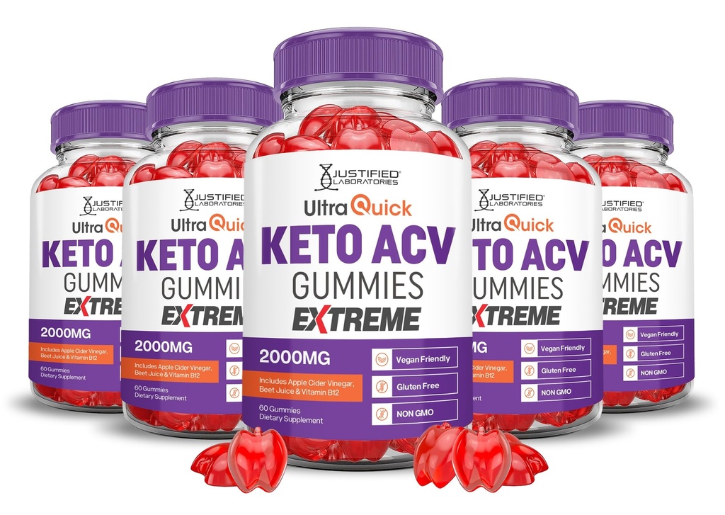 Justified Laboratories (5 Pack Ultra Quick Keto ACV Gummies Extreme 2000MG Ultraquick Chem Gummies Apple Cider Vinegar Formulated with Pomegranate Beet Juice B12 Vegan Non GMO 300 Gummys