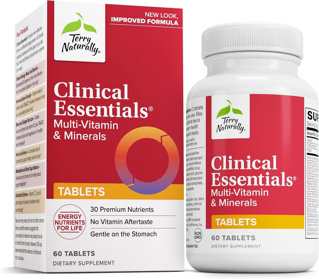 Terry Doğal Klinik Essentials - Aid Bone, Cardiovascular & Immune Health - Tamam with Chelated Minerals - Supplement with B-Vitamins & Vitamin C - 60 Tabletler