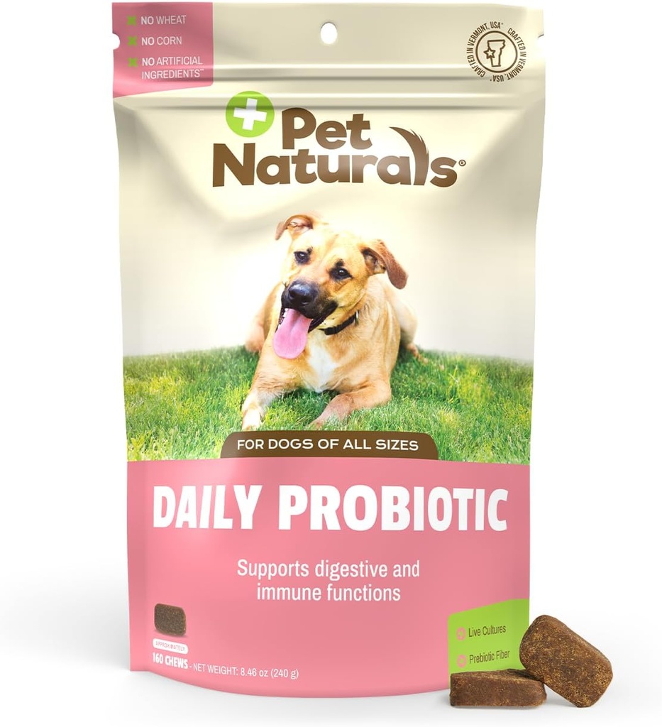 Pet Naturals Καθημερινή Προβιοτική για σκύλους, γεύση πάπιας, 160 μάσημα - 120M CFUs Pre και τα προβιοτικά για σκύλους Digestive Υγεία, Υγεία των ούρων, Ανοσολογική Υποστήριξη, Διάρροια, Αλλεργίες και φαγούρα