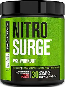 Jacked Factory NITROSURGE Pre Workout Supplement - Endless Energy, Instant Strength Gains, Clear Focus & Intense Pumps - NO ATM & Güçlü Preworkout Energy Toz - 30 Hizmet, Meyve Zehirleri,