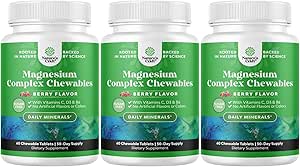 Sugar Free Magnezyum Glycinate Chewable - Glycinate Taurate & Citrate Kompleksi Plus Vitamins D3 B6 & C - Vegetarian Non-GMO & No Yapay Flavors (90 Gün)
