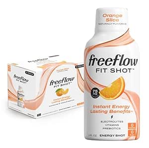 Freeflow Fit Energy Shots, Orange Slice, Natural Caffeine Boost with L-theanine, Ginseng, Vitaminler, Prebiyotikler, Electrolytes (6, 2oz Shots)