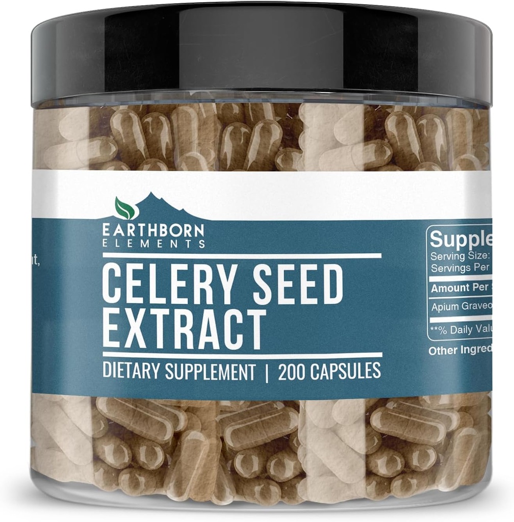 Earthborn Elements Celery Seed Extract 200 Capsules, Pure & Undiluted, No Additives