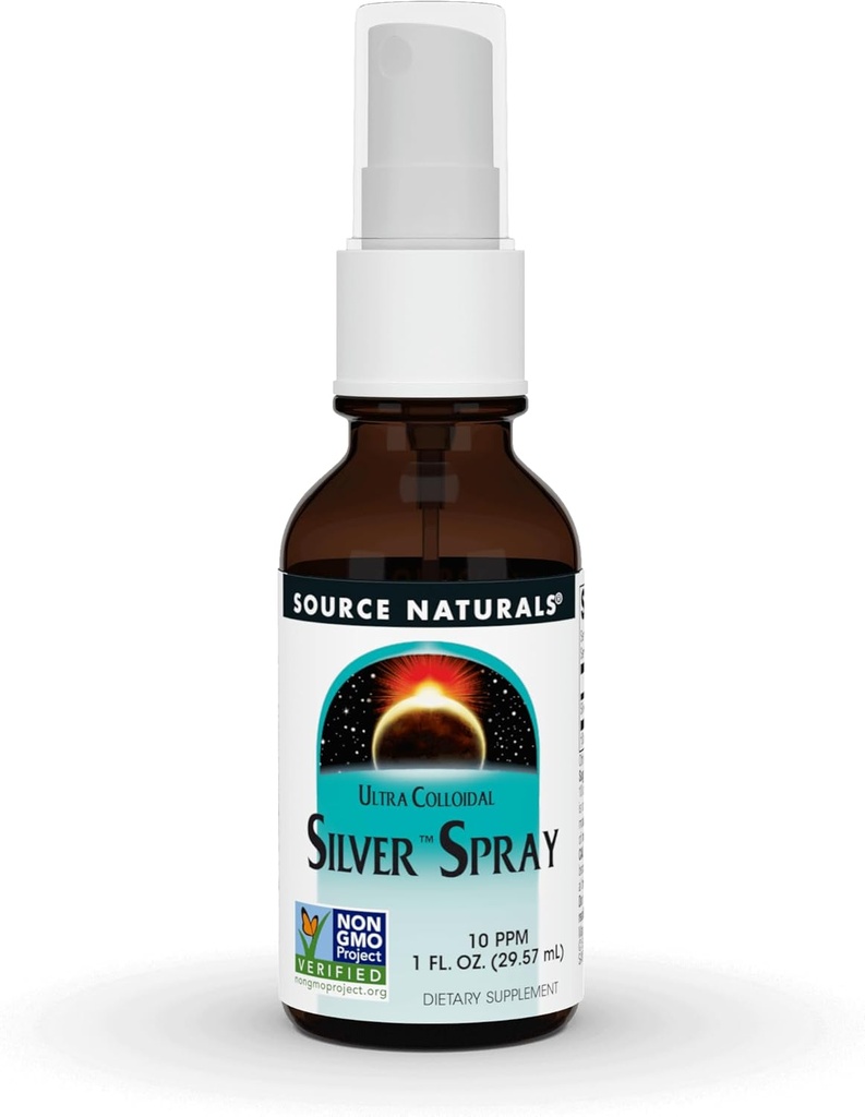 Πηγή Naturals Ultra Colloidal Silver Spray 10 ppm για την υποστήριξη ευεξίας - 1 ρευστό oz