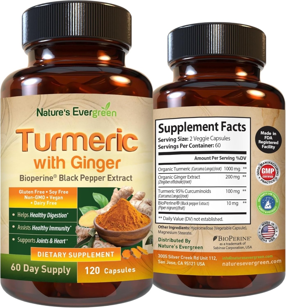 Ginger Root Joint Support Supplement ile Turmeric Curcumin Supplement 95 Curcuminoids | Contains Organic Turmeric & Ginger with Black Pepper Türmeric