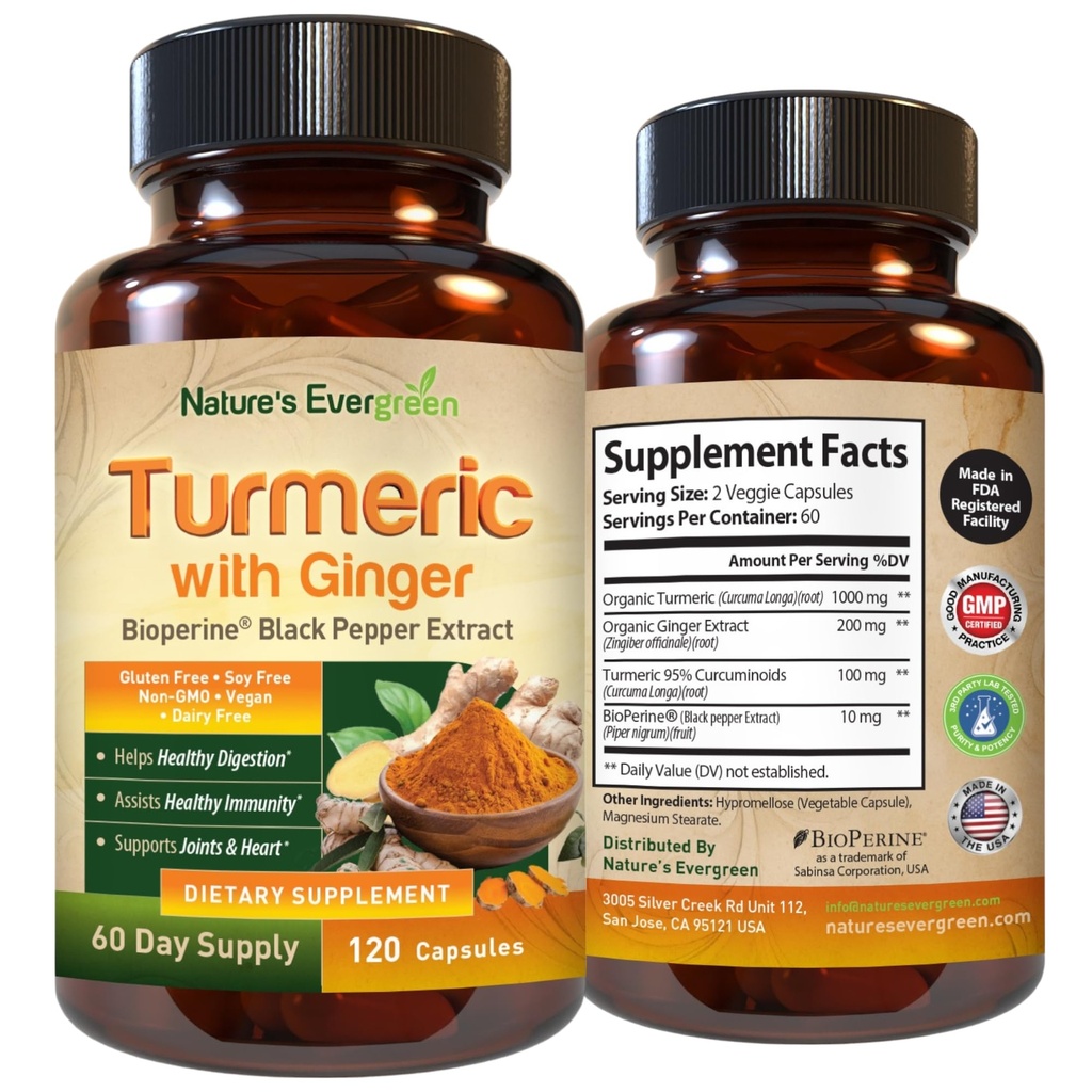 Ginger Root Joint Support Supplement ile Turmeric Curcumin Supplement 95 Curcuminoids | Contains Organic Turmeric & Ginger with Black Pepper Türmeric