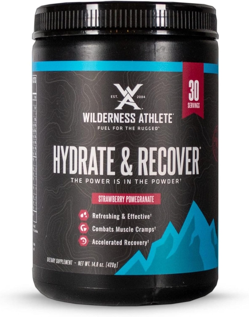 Wilderness Athlete - Hydrate & Recover | Sıvı Hydration Toz Elektrolyte Drink Mix - Recover Faster with Bcaas - Hydrate Toz with 1000 mg of C - 30 Service Tub (Strawberry Pomegranate)