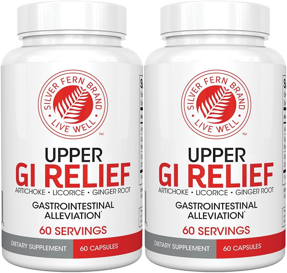 Silver Fern GI Relief - Φυσικό συμπλήρωμα βοτάνων - Όλα φυσικά με εκχύλισμα φύλλων Artichoke, εκχύλισμα ρίζας Ginger, και GutGuard Flavonoids Licorice (2 μπουκάλια - 120 κάψουλες - 60 ημέρες εφοδιασμού)