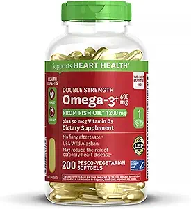 600mg Omega-3 from Fish Oil with 50 mcg Vitamin D3 (200 ct.) - Supports Heart Health